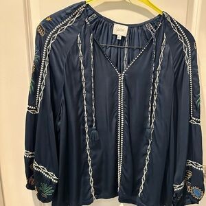 Jade Midnight Blue Embroidered Top
